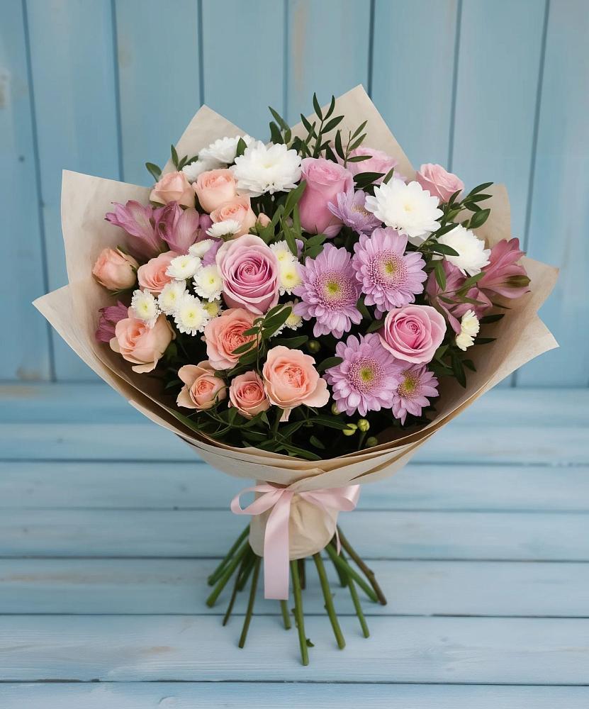 Букет цветов из: Хризантемы, Розы и Альстромерии в Россоше
