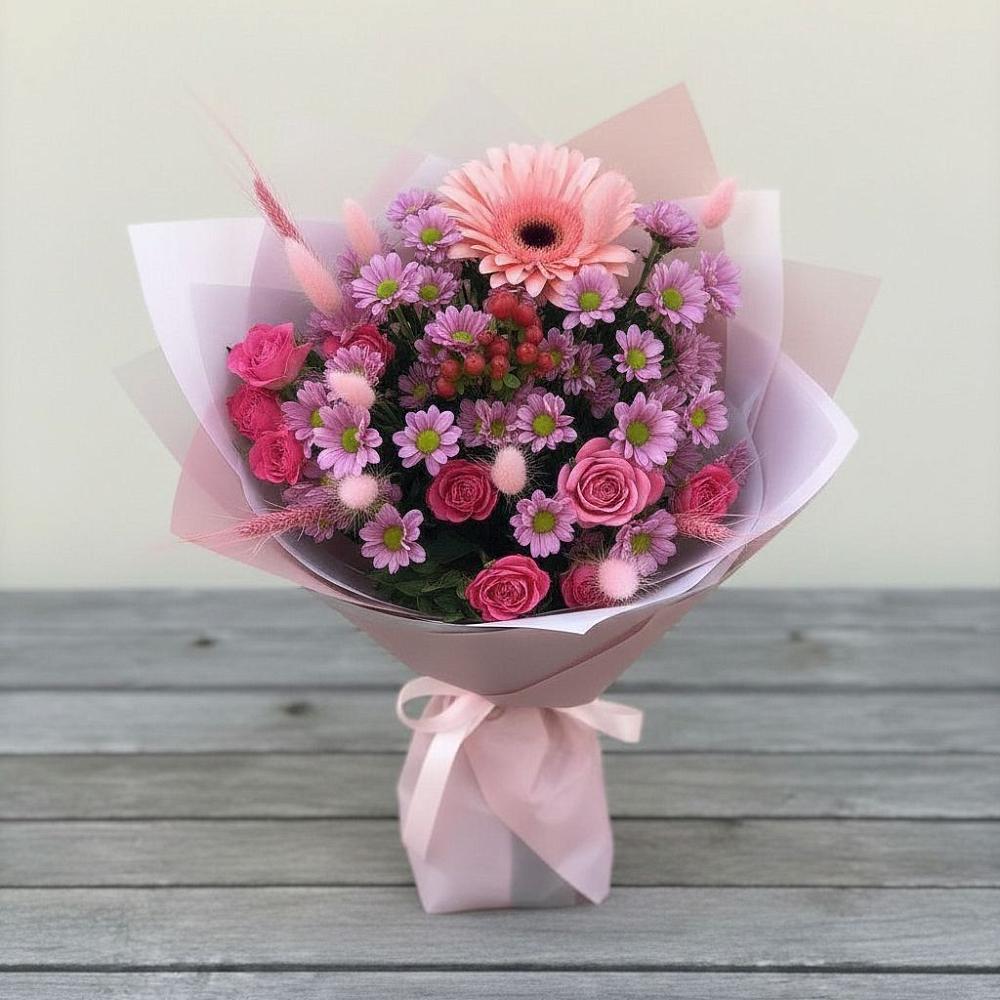 Букет цветов из: Розы, Герберы и Хризантемы в Россоше